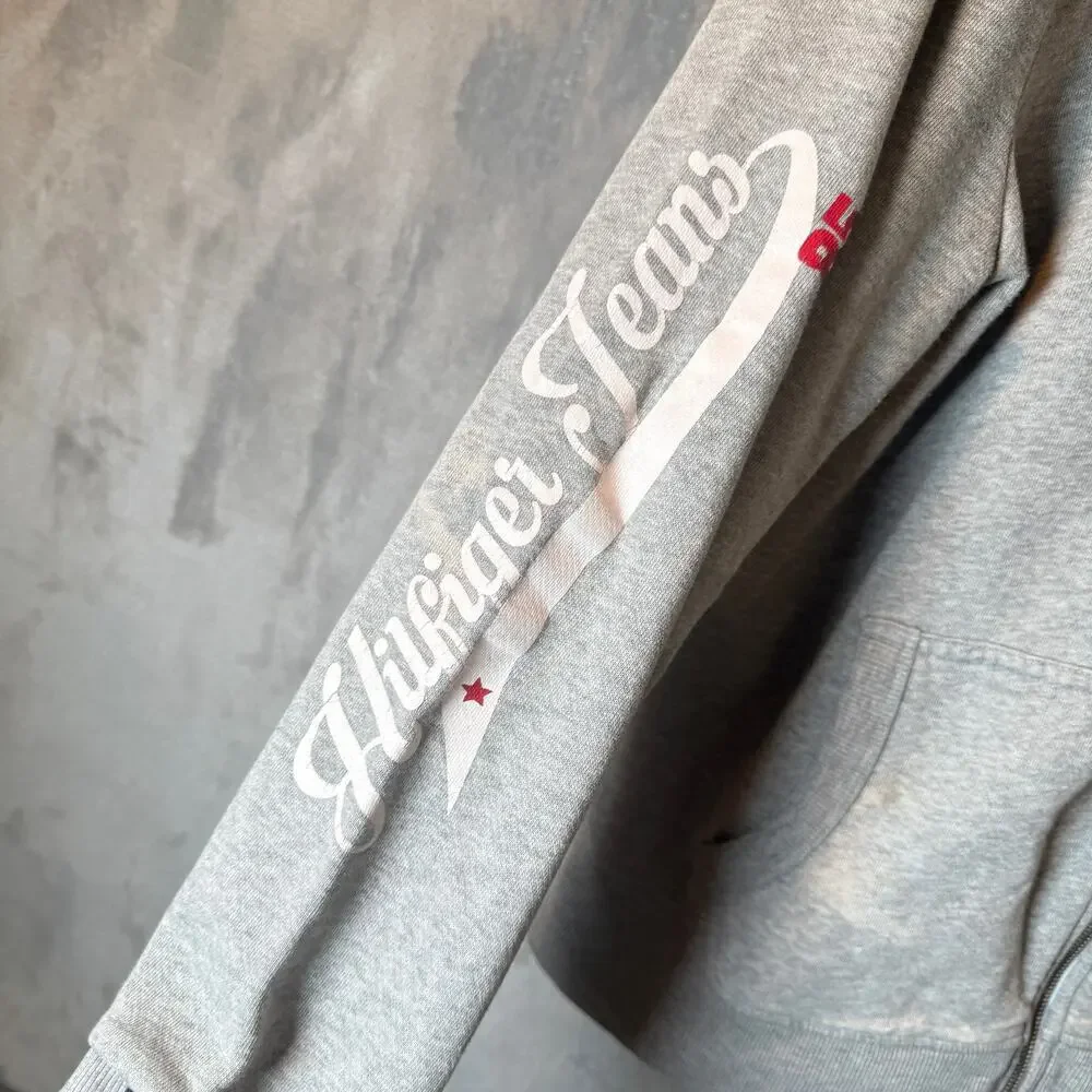 Tommy Hilfiger Jeans Hoodie Zip Gray Mens Medium Logo Spellout Jacket